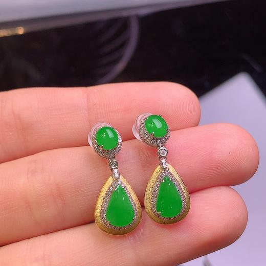 阳绿水滴翡翠耳坠 商品图3