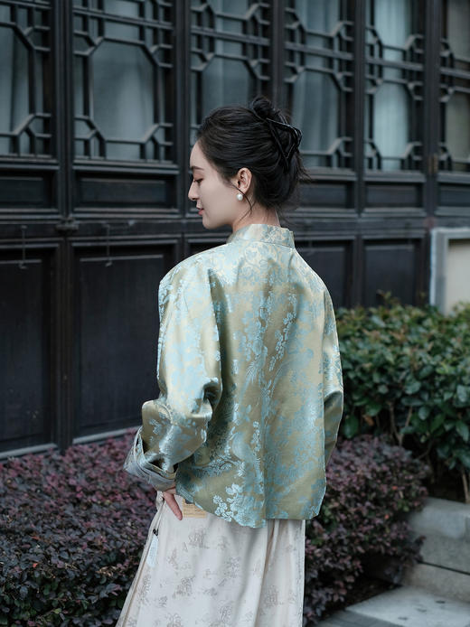 盛唐婧| 重磅桑蚕丝老缎新中式对花外套-翠绿 商品图3