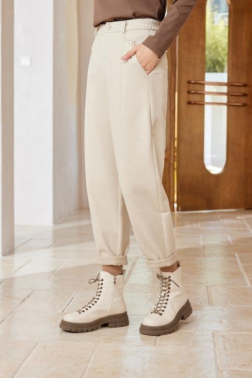 ESTELLICA 米色休闲高腰加绒长裤 19403 商品图1