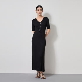 东黎 • 丝绒女士夏季V领带扣显瘦连衣裙 3219