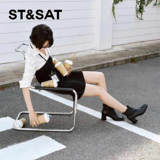 【绒里可选】星期六法式方头简约粗跟短靴SSC4116360/SSC4118360 商品图2