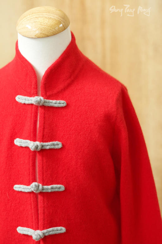 盛唐牡丹| 针织羊绒对襟盘扣儿童外套(10岁)-红灰可选 商品图8