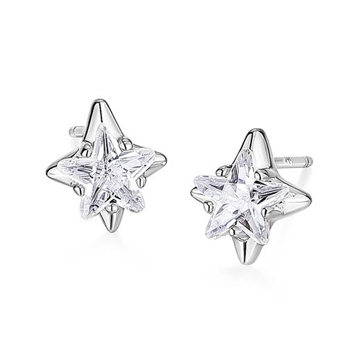 卡蒂罗/KADER 星芒物语耳钉 轻奢时尚高级感四芒星十字架造型养耳洞耳饰 璀璨星星闪耀吸睛满钻配饰 925银 商品图2
