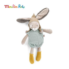Moulin Roty 灰/绿色小兔玩偶 法式玩偶 适合年龄0岁+ 三只邦尼兔系列 678021