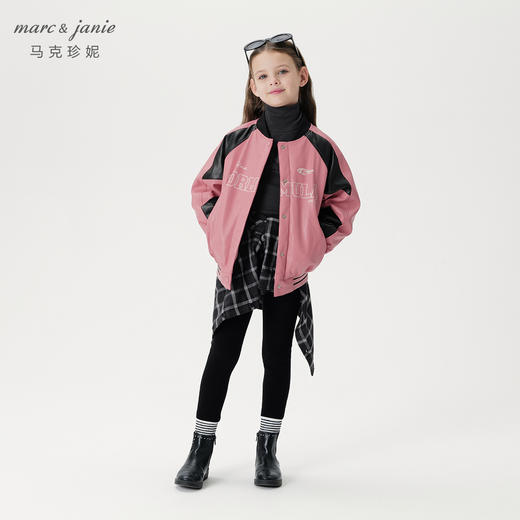 马克珍妮女童潮酷赛车夹棉拼接皮衣2024年秋冬新款241258 商品图1