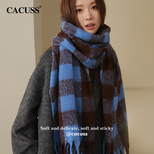CACUSS冬季绵羊毛软糯格纹围巾 软fufu亲肤细腻保暖防寒 户外披肩围脖 商品图4