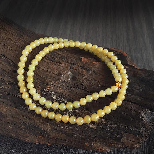 【天然正品】A货翡翠天然精品约7.4MM糯冰种无杂裂黄翡翡翠圆珠项链60CM中性款现售价：2980！300924NJM24 商品图2