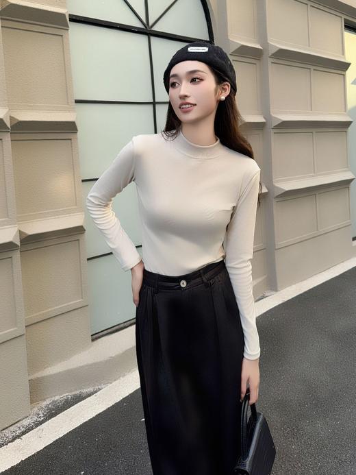 【3件/69】双面磨毛小立领长袖女秋冬新款半高领百搭内搭上衣高级椰油打底衫HLY 商品图9