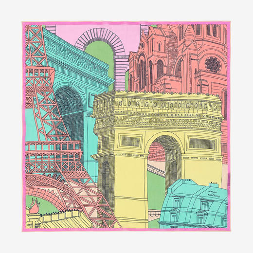 北京仓｜Inoui Editions-Square 100-Paris-粉色巴黎 方巾［法国设计师］ 商品图0