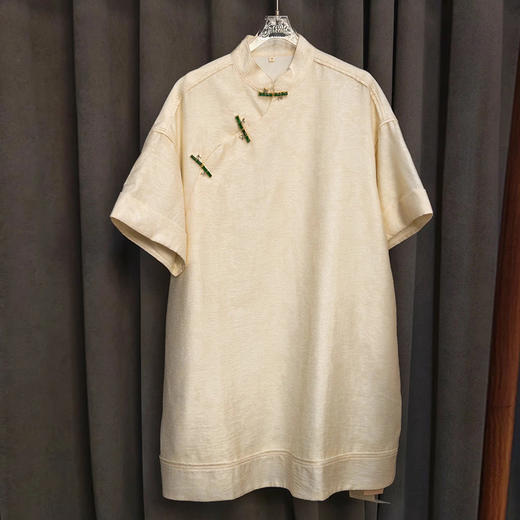 【顺丰包邮】40703 洛诗琳新中式暗纹提花中长款竹节扣国风衬衫0029 商品图2