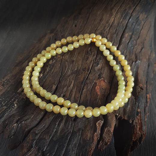 【天然正品】A货翡翠天然精品约7.4MM糯冰种无杂裂黄翡翡翠圆珠项链60CM中性款现售价：2980！300924NJM24 商品图3