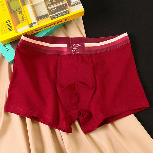 礼盒装内裤【男士红色四角裤】纯棉平角短裤衩 可爱兔子印花 结婚内裤本命年  商品图6