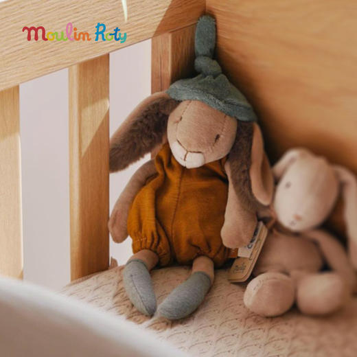 Moulin Roty 灰/芥末黄色小兔玩偶 法式玩偶 适合年龄0岁+ 三只邦尼兔系列 678023 商品图7