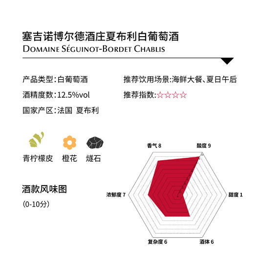 塞吉诺博尔德酒庄夏布利白葡萄酒 Domaine Séguinot-Bordet Chablis 商品图1