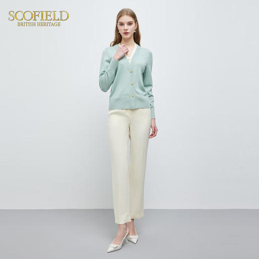 SCOFIELD女装优雅v领领口撞色假两件羊毛针织开衫SFCKE1101S 商品图4
