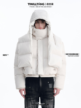 TIWILLTANG启世录“翎寂巍耀”高颜值帽巾一体可拆卸嵿级羽绒服冬