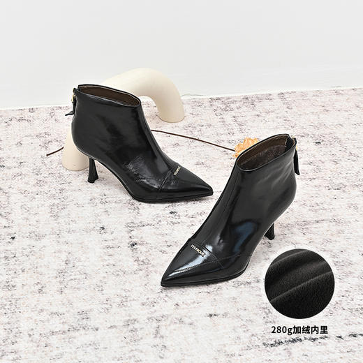 经典鲨2024年冬季新款优雅尖头细高跟后拉链及踝时装短靴女KC00-D58031 商品图1