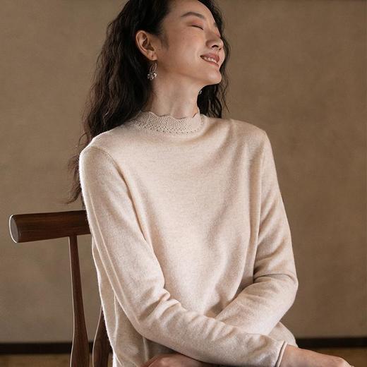 牧衣游原创 羊绒羊毛混织打底毛衣女保暖舒适可外穿百搭上衣 霁白 商品图0