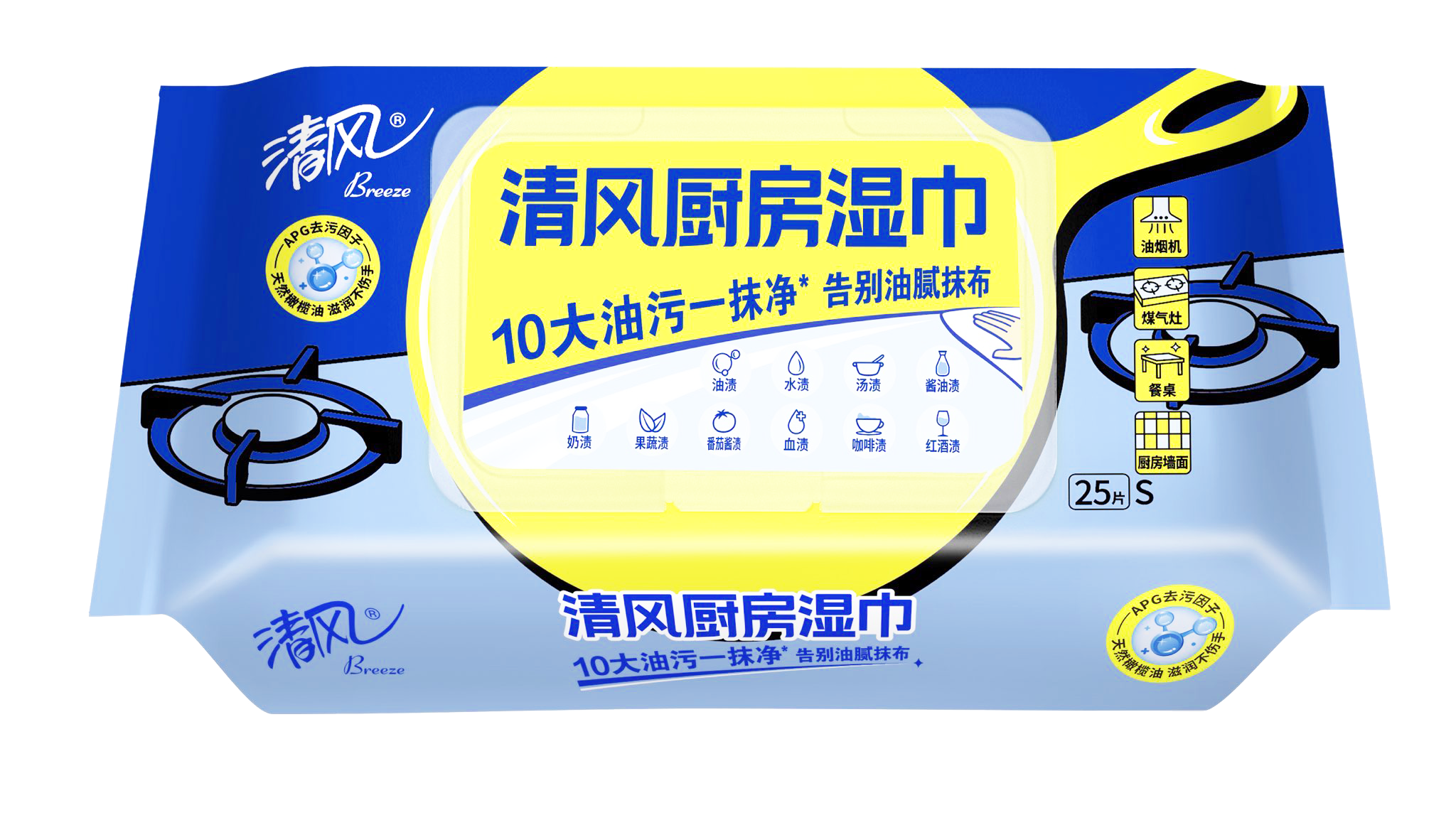 清风 25片厨房湿纸巾4包