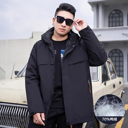 【可拆卸内胆】【新款DMH】大依优型大码连帽羽绒服两件套鸭绒保暖加肥加大上衣男士冬季外套胖子 商品图0