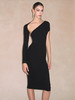 TR她热 优雅女神 黑色螺纹修身显瘦单边袖露背不规则包臀连衣裙 商品缩略图2