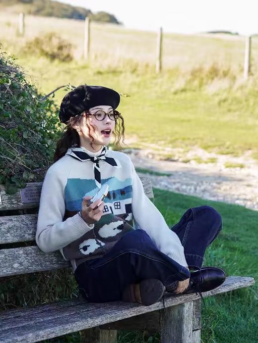 浮生八记/24D181/复古电影感英国白崖童趣图案手工小羊毛衣马甲背心 商品图1