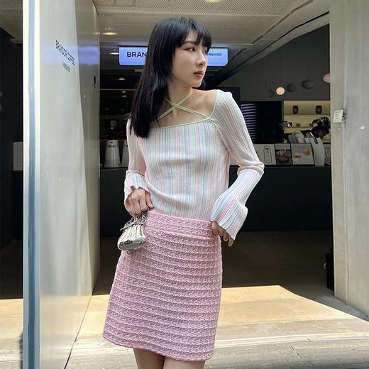 【顺丰包邮】34539 洛诗琳多巴胺设计感绑带方领条纹长袖打底T恤502 商品图4