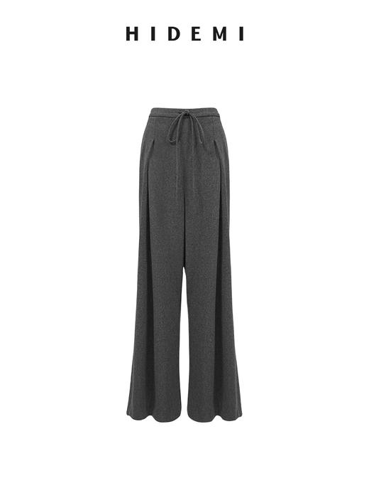 HIDEMI【江疏影同款】进口绵羊毛保暖厚款双压褶垂顺感超模阔腿裤长裤 黑色|深灰色 商品图8