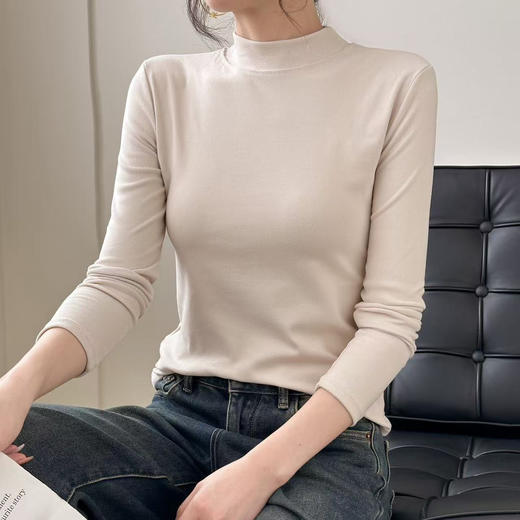 【3件/69】双面磨毛小立领长袖女秋冬新款半高领百搭内搭上衣高级椰油打底衫HLY 商品图0