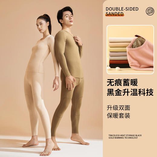 聚衣堂【黑金羊绒蚕丝保暖内衣套装】加厚秋衣秋裤 高弹圆领保暖衣男士女士 商品图0