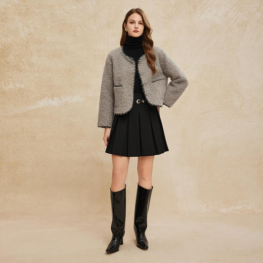 PH107斯尔丽2024冬季新款小香风皮毛一体圆领防风保暖优雅仿绵羊毛外套 商品图3