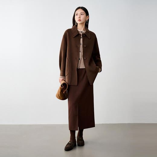 NEELLY纳俪商场同款冬季新款黑色单排扣一手长双面毛呢大衣女外套N24104N07777 商品图2