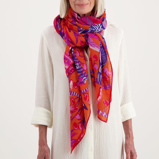 北京仓｜Inoui Editions-Square 100 WOOL CERISE-橘色 鸟语丛林 方巾［法国设计师］ 商品图2