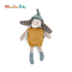 Moulin Roty 灰/芥末黄色小兔玩偶 法式玩偶 适合年龄0岁+ 三只邦尼兔系列 678023