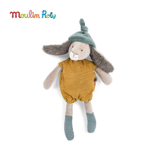 Moulin Roty 灰/芥末黄色小兔玩偶 法式玩偶 适合年龄0岁+ 三只邦尼兔系列 678023 商品图0