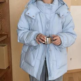 【YW】无忧购韩系ins百搭连帽休闲小个子收腰显瘦中长款羽绒服24031#