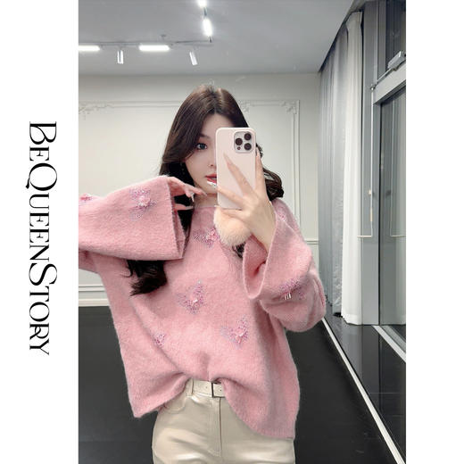 余潇潇【甜冬手信】冬季保暖轻奢羊驼毛混纺一字领慵懒感围巾毛衣 商品图2