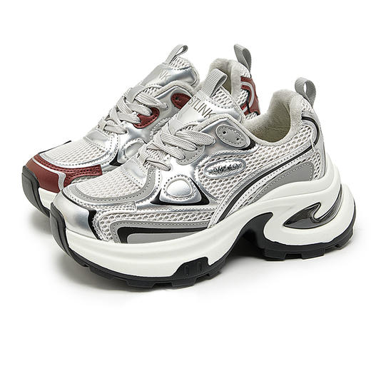 西遇银色老爹鞋女新款冬季超火潮酷百搭加绒休闲鞋厚底运动鞋V4147850 商品图4