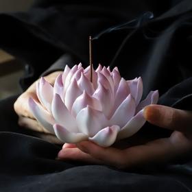 紫色莲花香插 手工制作 陶瓷手捏花工艺