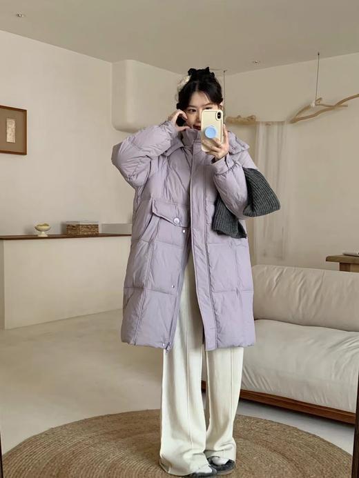 【YW】无忧购韩版宽松百搭连帽过膝长款大口袋羽绒服24023# 商品图0