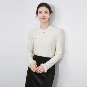 【高货wl】全新升级【铂金会员220/天猫299/差价79】(03417) 洛诗琳冬季新款新中式斜襟盘扣提花小V领国风磨毛打底衫