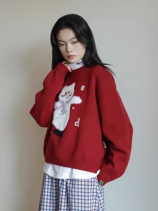 Mood Like Me/MMY2417/雪人猫猫仿貂毛提花宽松圆领毛衣 商品图1