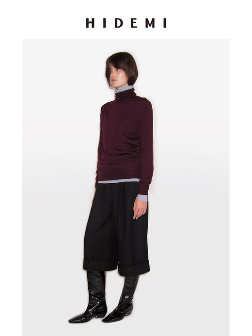 HIDEMI 进口羊毛卷边设计感加厚款宽松阔腿七分裤靴裤 商品图4