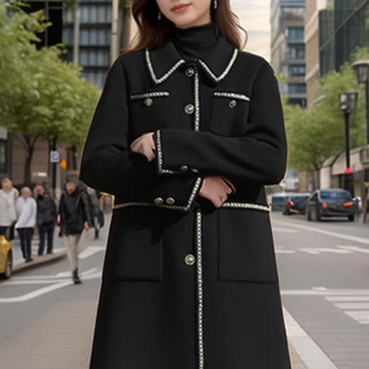 奢姿大码女装2024冬季胖妹妹翻领气质大口袋中长款小香风呢外套9944327530 商品图4