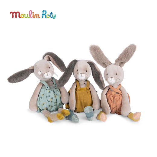 Moulin Roty 灰/橘色中兔玩偶 法式玩偶 适合年龄0岁+ 三只邦尼兔系列 678025 商品图3