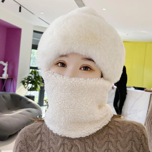 【拍1发2方便搭配使用】秋冬围脖连体帽针织帽骑行防风加厚毛绒护耳帽子毛绒套头帽中年女 商品图2