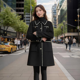 奢姿大码女装2024冬季胖妹妹翻领气质大口袋中长款小香风呢外套9944327530