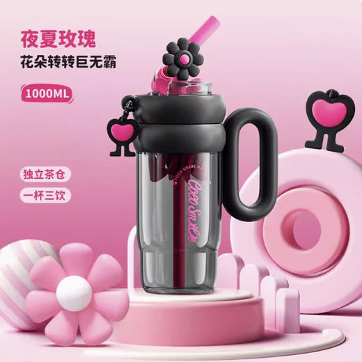 【6F】多样屋可可猫女儿童大容量吸管杯带把手便携水杯2024新款生日礼物 薄荷曼波-月牙手柄带茶漏  1000ml 商品图1