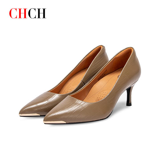 CHCH平衡鞋2024秋冬新品金属尖头细高跟压纹羊皮通勤女单鞋 商品图4