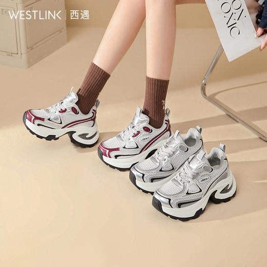 西遇银色老爹鞋女新款冬季超火潮酷百搭加绒休闲鞋厚底运动鞋V4147850 商品图0